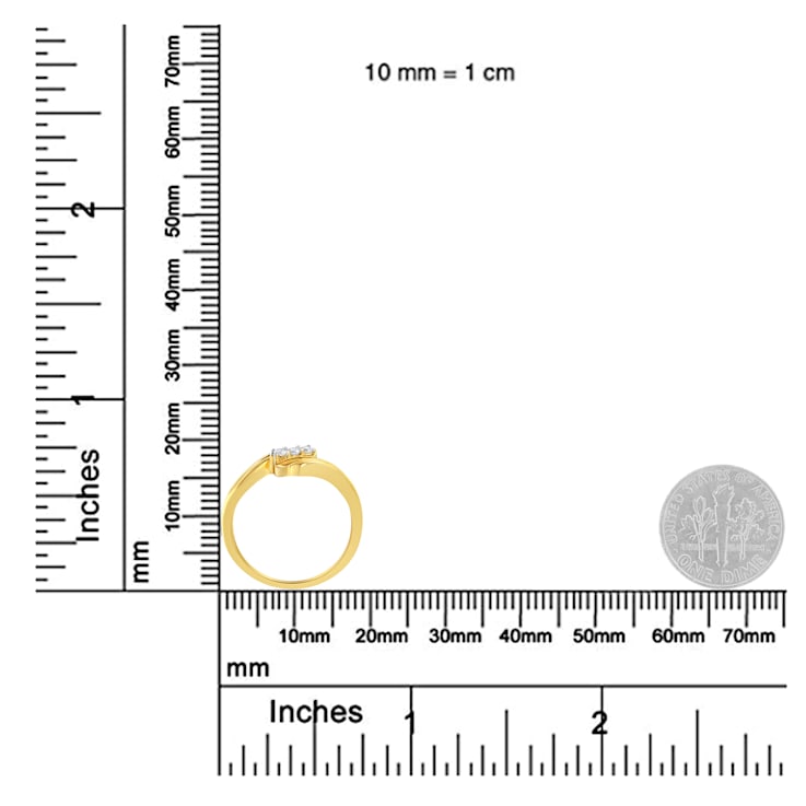 10K Yellow Gold over Sterling Silver 1/10ctw Diamond Three-Stone Bypass Ring