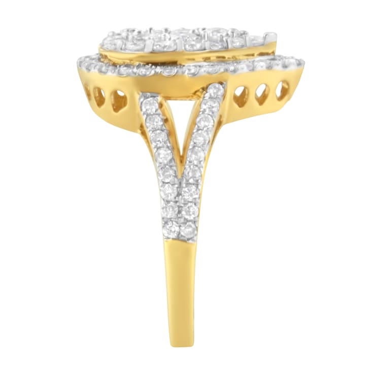 10K Yellow Gold Over Sterling Silver Diamond Cluster Ring (1 1/2 Cttw,
H-I Color, I1-I2 Clarity)