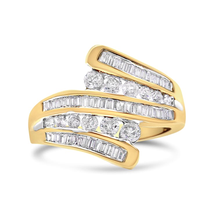 10K Yellow Gold 1ctw Round and Baguette Diamond Bypass Ring (H-I Color,
I1-I2 Clarity) - Ring Size 7