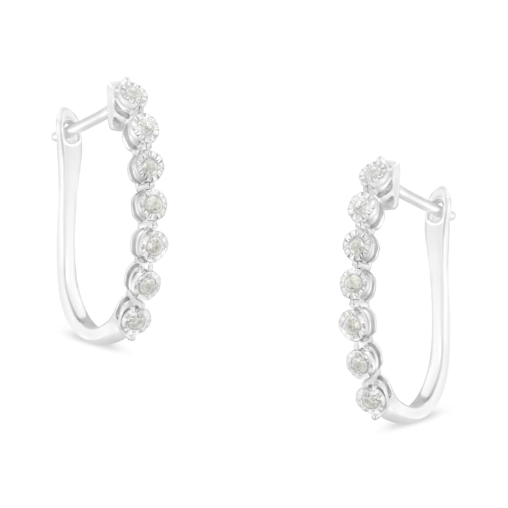 Sterling Silver 1/2ctw Miracle-Set Diamond 7 Stone Hoop Earrings