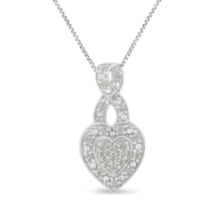 Sterling Silver 1/3ctw Diamond Awareness Ribbon Halo Heart