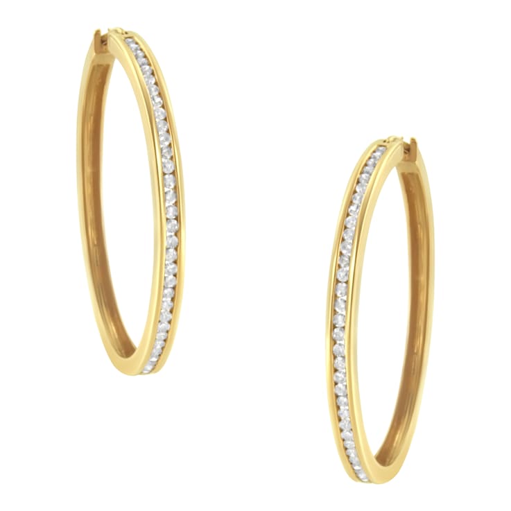 10K Yellow Gold 1.0ctw Slim Diamond Hoop Earrings
