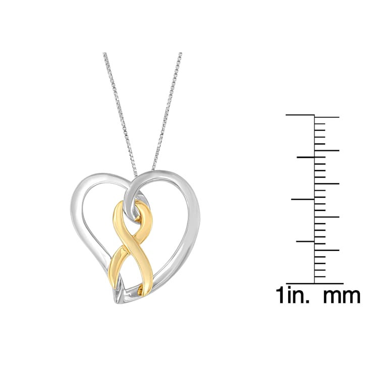 14K Gold and Silver Heart Bow Pendant With Chain