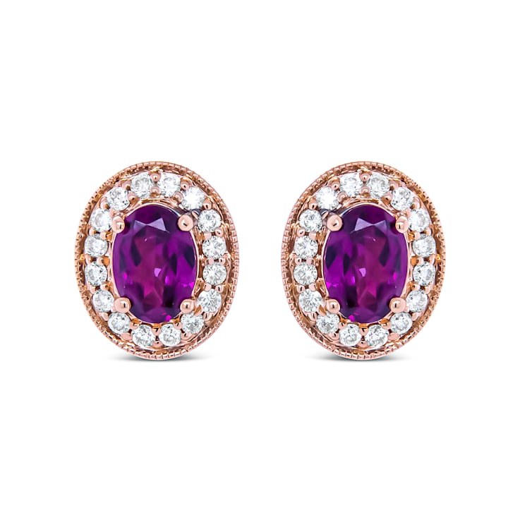 14K Rose Gold 7x5mm Cushion Cut Garnet and 3/8ctw Round Diamond Halo
Stud Earrings