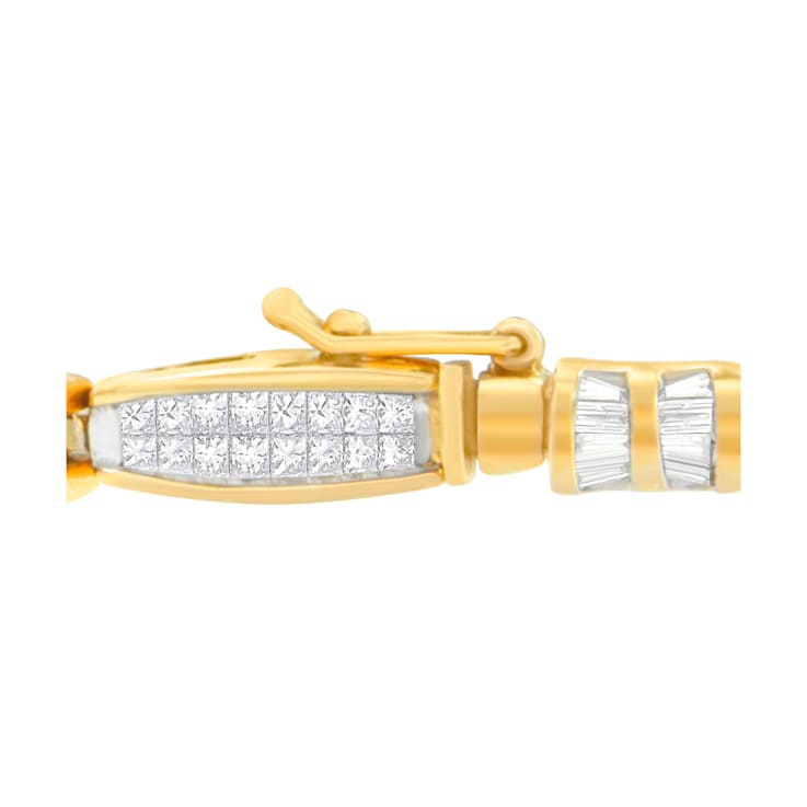 14K Yellow Gold 3.0ctw Princess and Baguette Cut Diamond Beaded Bracelet