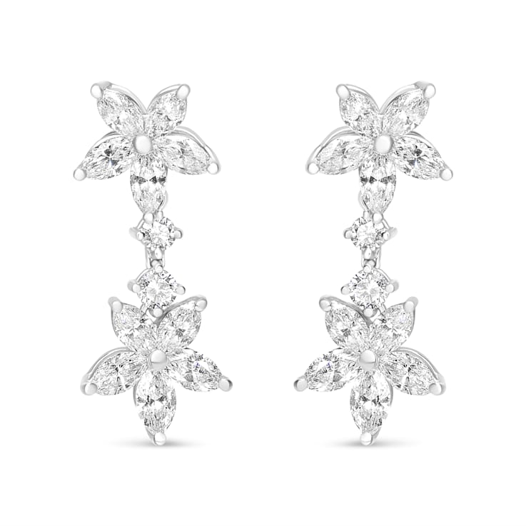 18k White Gold 6.0 Cttw Marquise Diamond Floral Dangle Drop Earrings
(E-F Color, VS1-VS2 Clarity)