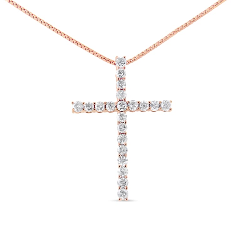 14K Rose Gold Over Sterling Silver 1.0ctw Champagne Diamond Gold Cross
Pendant w\chain