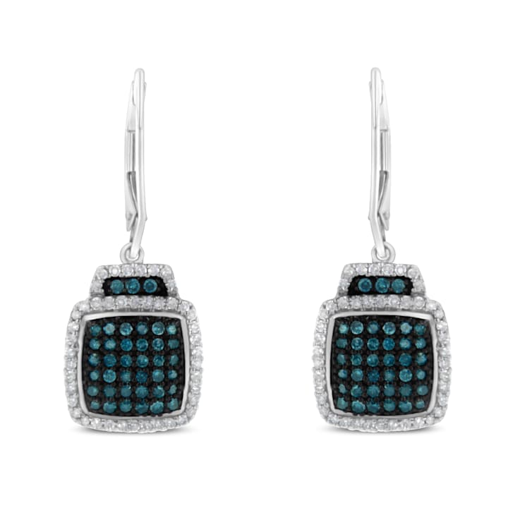 Rhodium Over Sterling Silver 3/4ctw Blue and White Diamond Cushion
Shaped Dangle Earrings