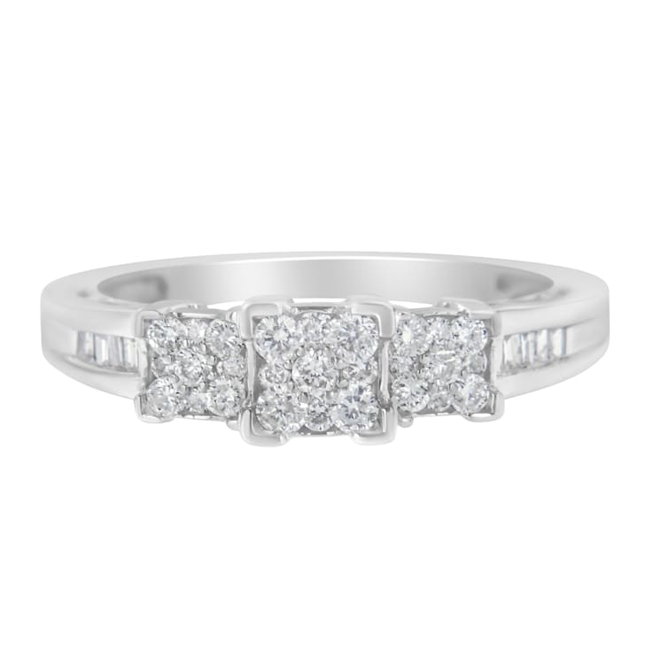 10K White Gold 1/2ctw Mixed Shape Diamond 3 Square Ring (H-I Color,
SI2-I1 Clarity)