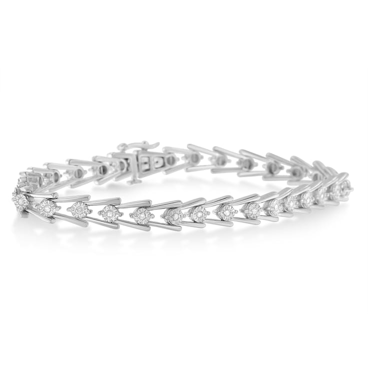 Sterling Silver .50ctw Diamond Wave-Style Link Bracelet