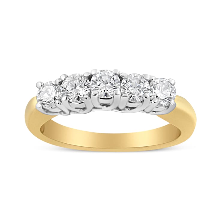 18K Yellow Gold 1.0ctw Round Cut Diamond Step up 5 Stone Ring Band (F-G
Color, SI1-SI2 Clarity)