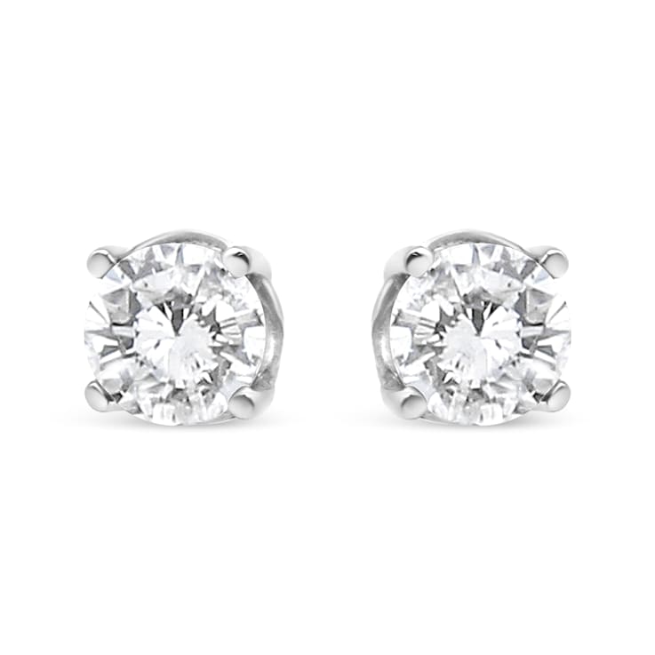 14K White Gold 3/4ctw Lab Grown Diamond 4-Prong Classic Stud Earrings