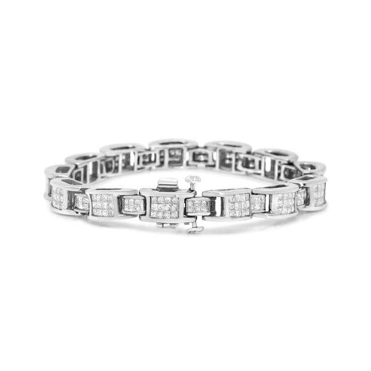 5.0 Cttw Diamond Invisible Set 14K White Gold Alternating Size D Shaped
Links Tennis Bracelet