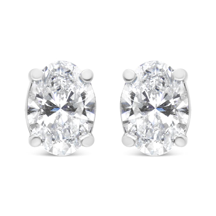 1.00ctw Lab Grown Oval Diamond Solitaire 14K White Gold Stud Earrings