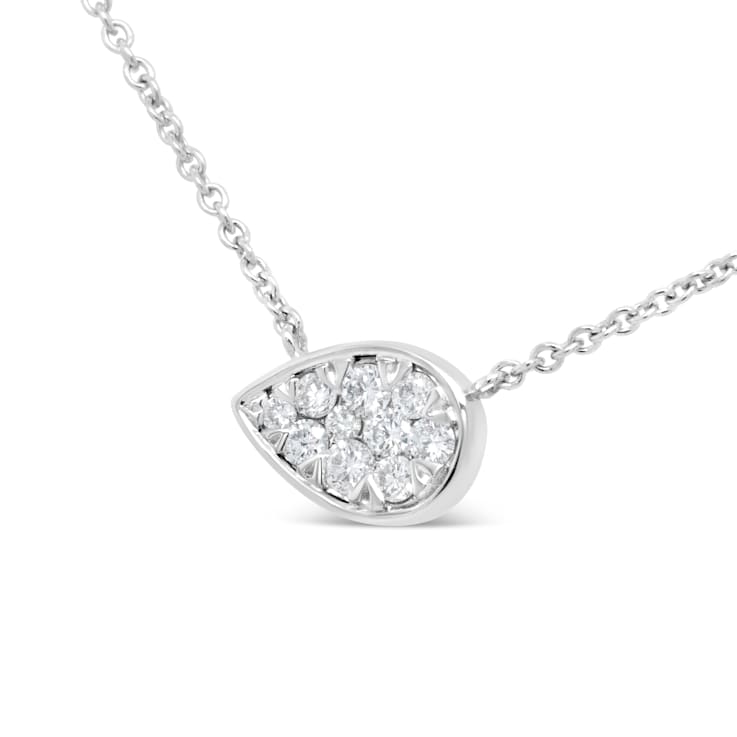 14K White Gold 1/4ctw Round Diamond Composite Teardrop Shape Necklace -
(G-H Color, SI2-I1 Clarity)