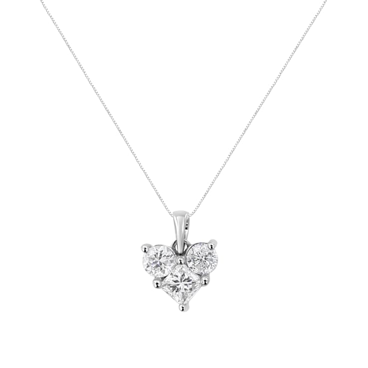 10K White Gold 1.0ctw Mixed Cut Diamond Heart Shaped 18" Pendant
w\chain(H-I Color, SI2-I1 Clarity)