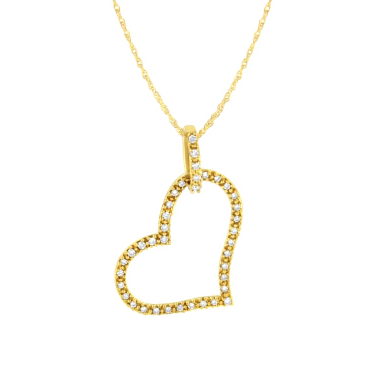 10K Yellow Gold 1/4 cttw Prong Set Round-Cut Diamond Open Heart 18"
Pendant Necklace