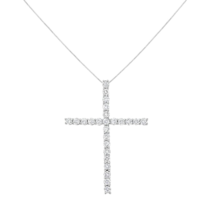Sterling Silver 2.0ctw Round Diamond 1-1/4" Cross Pendant With
Chain(I-J Color, I1-I2 Clarity)