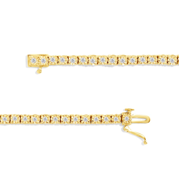 10K Yellow Gold Over Sterling Silver 1.0 Cttw Round-Cut Diamond Tennis Bracelet