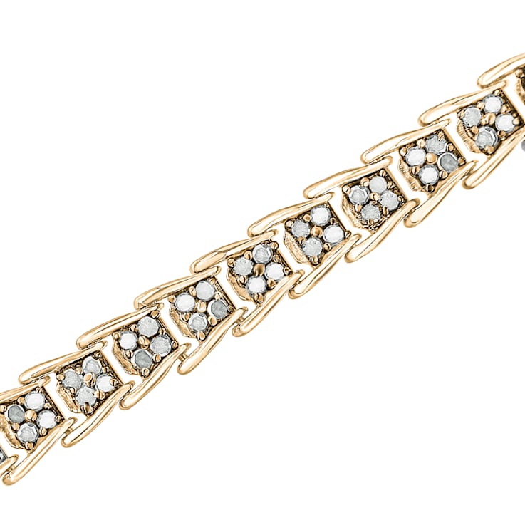 10K Yellow Gold Over Sterling Silver 2 Ctw Diamond Wave Tennis Bracelet