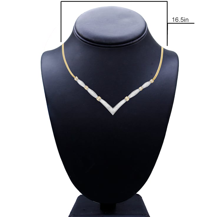 14K Two-tone Gold 3.00ctw Mixed Cut Diamond "V" Shape
Statement Necklace (H-I Color, SI2-I1 Clarity)