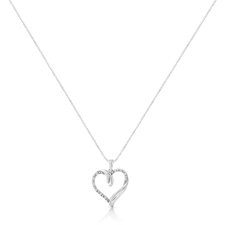 1/10ctw Diamond Open Heart Sterling Silver Pendent Necklace with
18" Chain