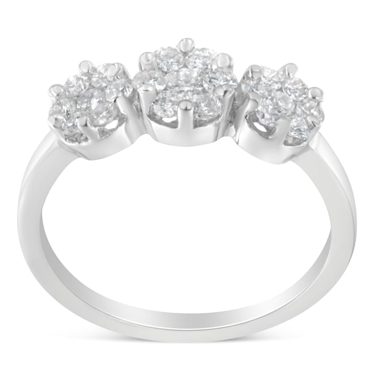 14K White Gold Three-Stone Cluster Diamond Ring (0.7 Cttw, H-I Color,
SI2-I1 Clarity)