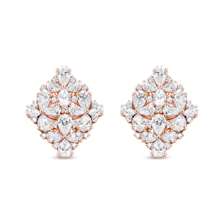 18K Rose Gold 8 1/3 Cttw Pear and Round Diamond Floral Cluster Omega Earrings