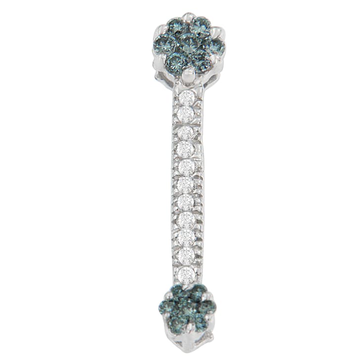 14K White Gold 1/5ctw Blue Round Cut Diamond Drop Pendant w\chain (H-I, I1-I2)