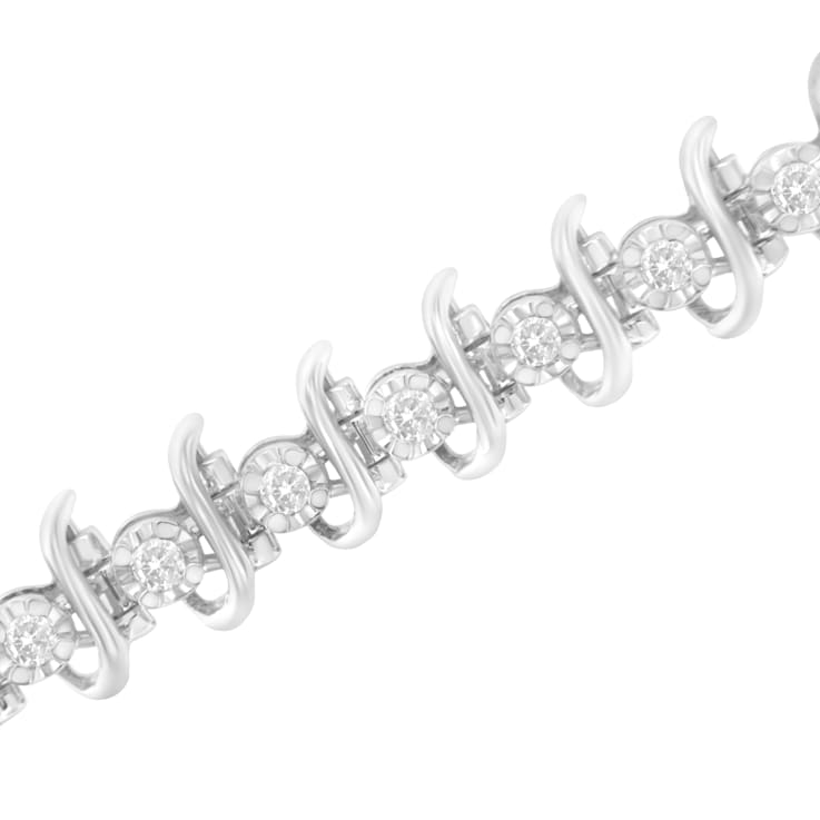 Sterling Silver 1.0ctw Prong-Set Diamond Link Bracelet