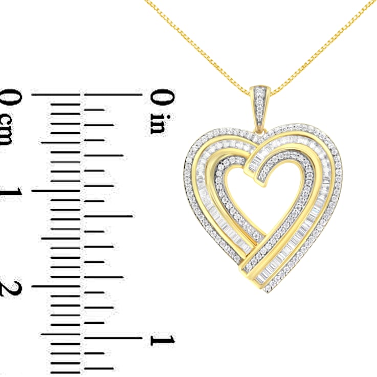 1.375ctw Baguette Diamond 14K Yellow Gold Over Sterling Silver Heart Necklace