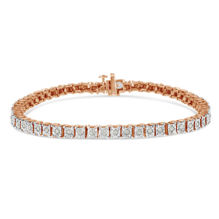 10K Rose Gold Over Sterling Silver 1.0 Cttw Diamond Square Frame Tennis Bracelet