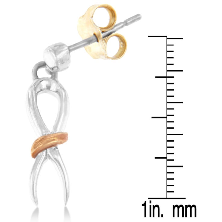 Two-Toned Sterling Silver Awareness Ribbon Dangle Earrings