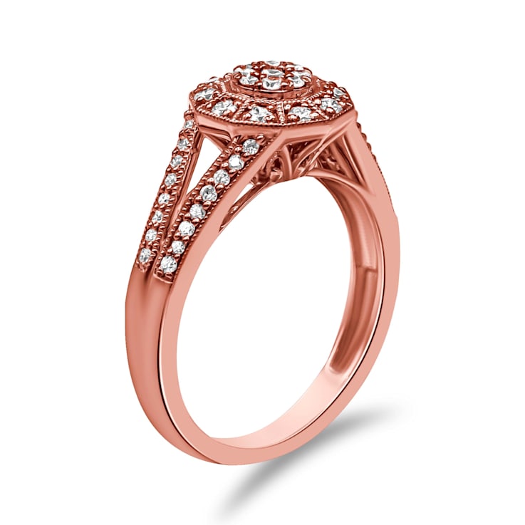 0.50ctw Diamond Cluster Split Shank Halo 14K Rose Gold Over Sterling Silver