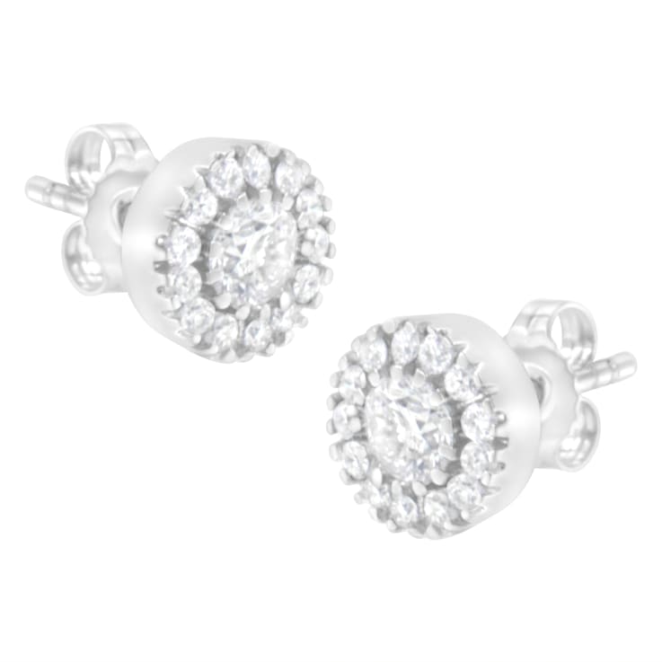 14k White Gold 1.0ctw Diamond Halo Stud Earrings