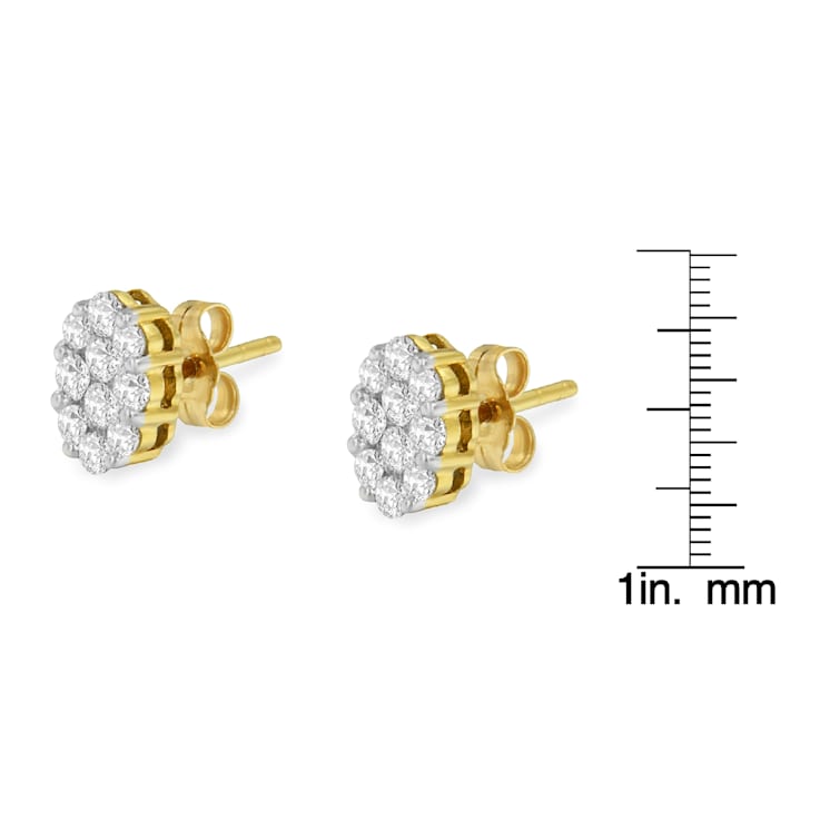 18K Yellow Gold 1.0ctw Flower Diamond Stud Earrings