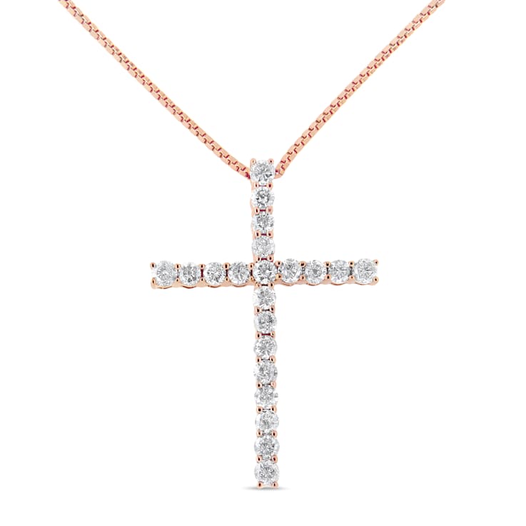 14K Rose Gold Over Sterling Silver 1.0ctw Champagne Diamond Gold Cross
Pendant w\chain