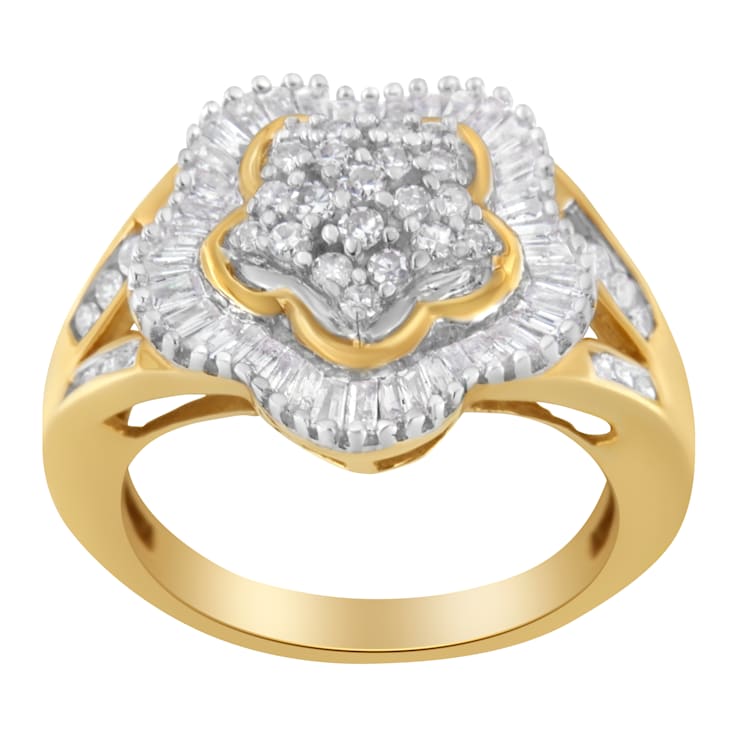 10KT Yellow Gold Round and Baguette Cut Diamond Ballerina Ring (1 cttw,
I-J Color, SI1-SI2 Clarity)