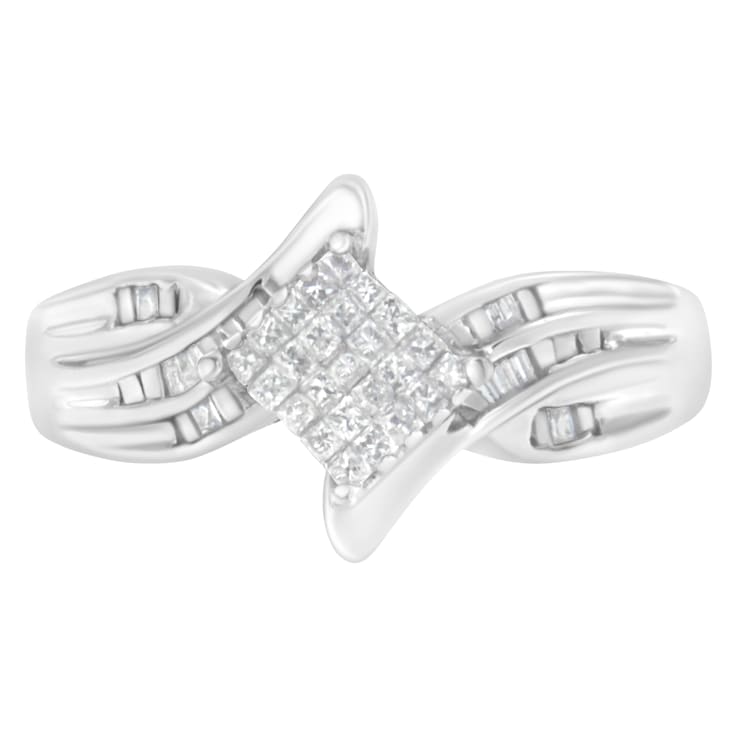 10K White Gold 1/3ctw Mixed Shapes Diamond Bypass Style Cocktail Ring
(I-J Color, I1-I2 Clarity)