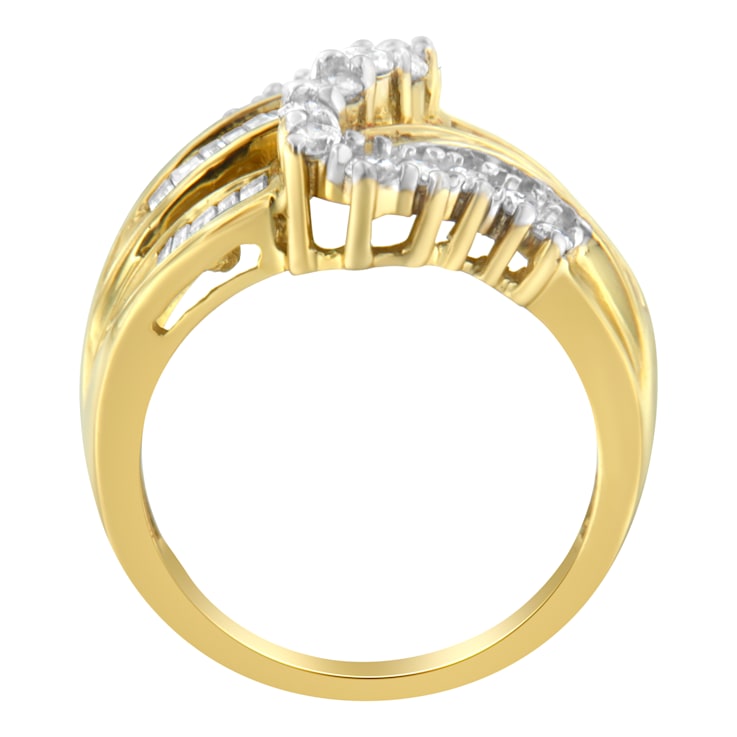 10K Yellow Gold Round and Baguette Cut Diamond Bypass Ring (1 Cttw, J-K
Color, I2-I3 Clarity)