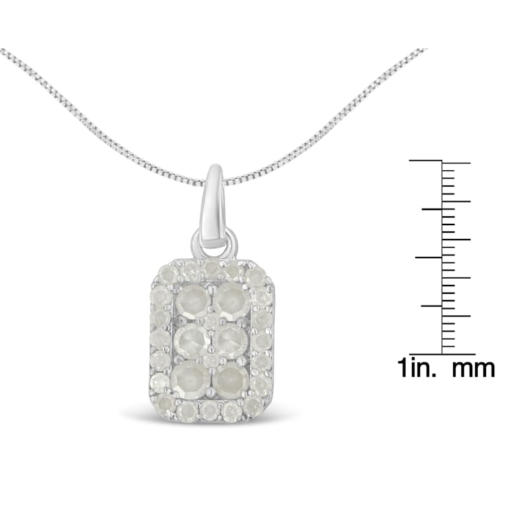 Sterling Silver 1.0ctw Diamond Block Pendant w\chain(I-J, I3-Promo)