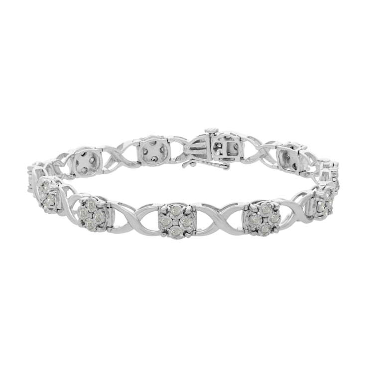 Sterling Silver 1.0ctw Rose-Cut Diamond Love Locks Link Bracelet,I-J
color,I3-Promo clarity)