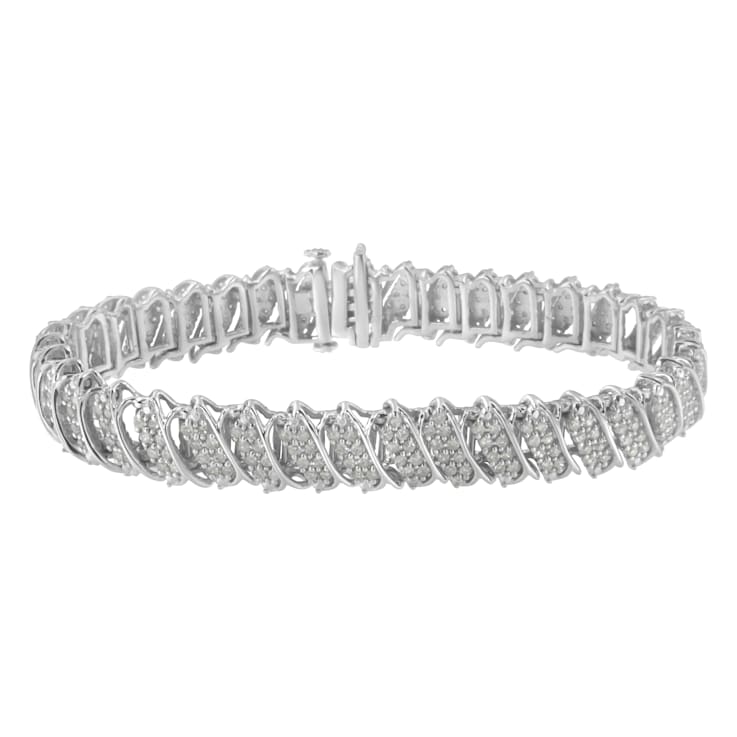 Sterling Silver 3.0ctw Diamond Multi Row Cluster Slanted Wave Link
Tennis Bracelet