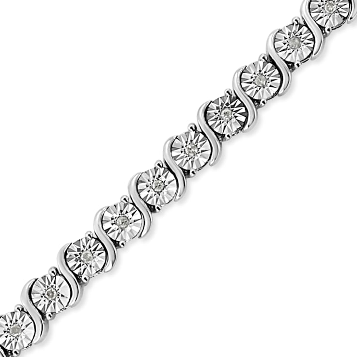 Rhodium Over Sterling Silver 1/4 Cttw Diamond "S" Tennis Bracelet