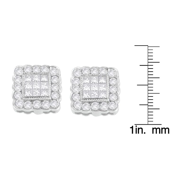1.00ctw Brilliant & Princess Cut Diamond Square Halo 14K White Gold
Stud Earrings