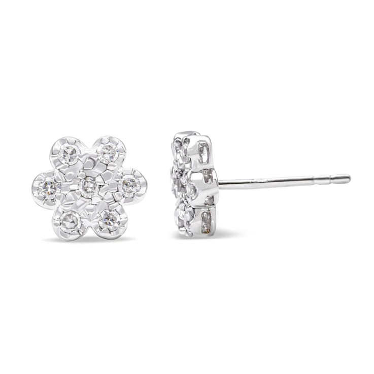 Sterling Silver 1/4ctw Diamond Floral Cluster Stud Earring