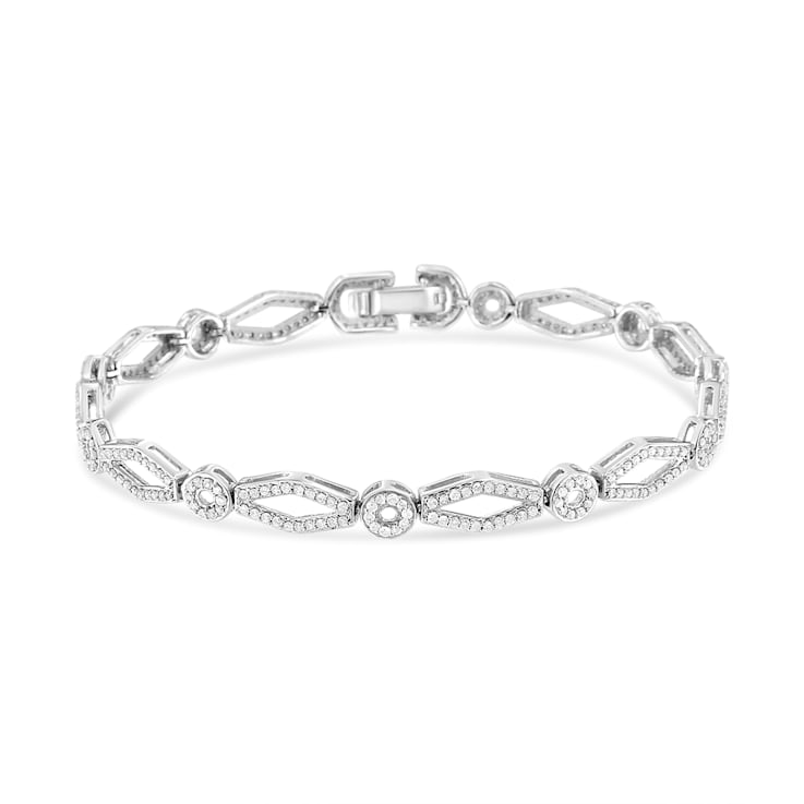 Sterling Silver 1 1/2 Cttw Diamond Studded Circle and Kite-Shaped
Vintage-Style Link Bracelet
