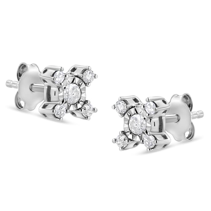 Sterling Silver 1/4ctw Miracle Plate Set Round and Princess-Cut Diamond
"X" Shaped Stud Earrings