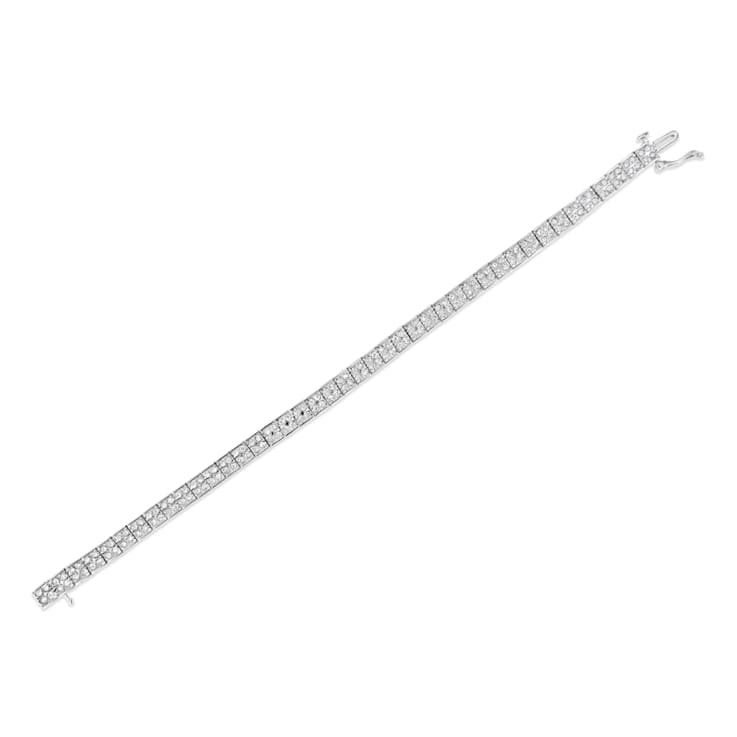 Sterling Silver 2.0ctw Prong Set Round-Cut Diamond 4 Stone Box Link Bracelet