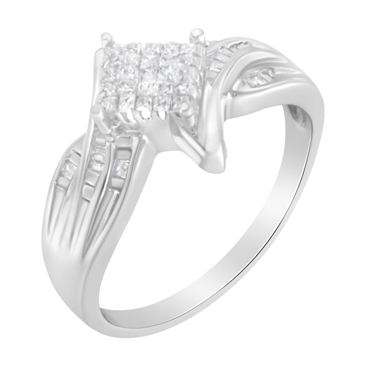 10K White Gold 1/3ctw Mixed Shapes Diamond Bypass Style Cocktail Ring
(I-J Color, I1-I2 Clarity)